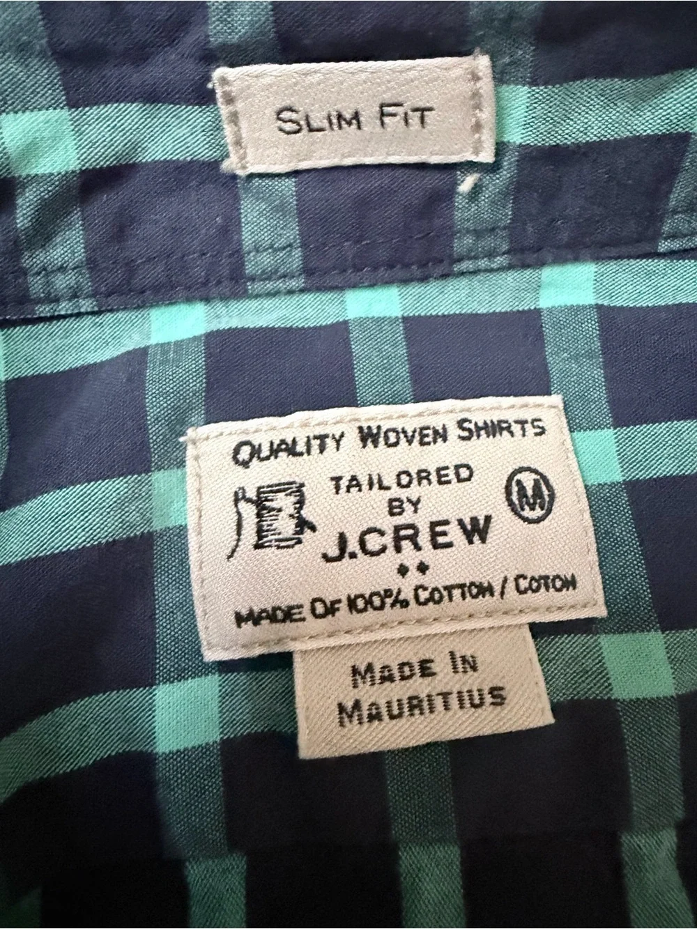 J.Crew Slim Fit Button Down Shirt Men's Medium Blue Green Check Oxford